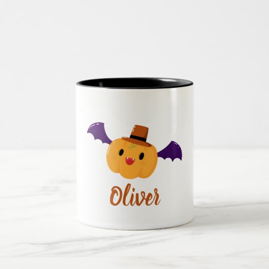 Niedlich Orange Pumpkin Individuelle Name Hallowee Zweifarbige Tasse (Mittel)