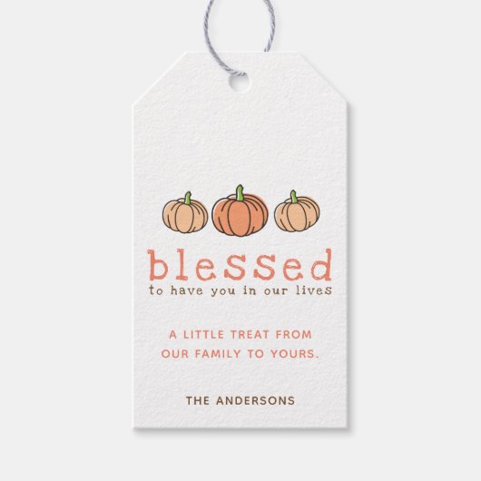 Niedlich Orange Pumpkin Seligen Erntedank Geschenkanhänger (Vorderseite)