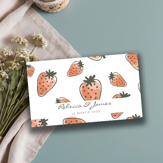 NIEDLICH ORANGE RED WATERCOLOR STRAWBERRIES Hochze Visitenkarte