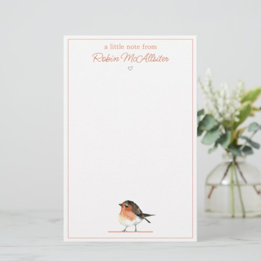 Niedlich Orange Robin - Einfaches Elegant Briefpapier (Stehend Vorderseite)