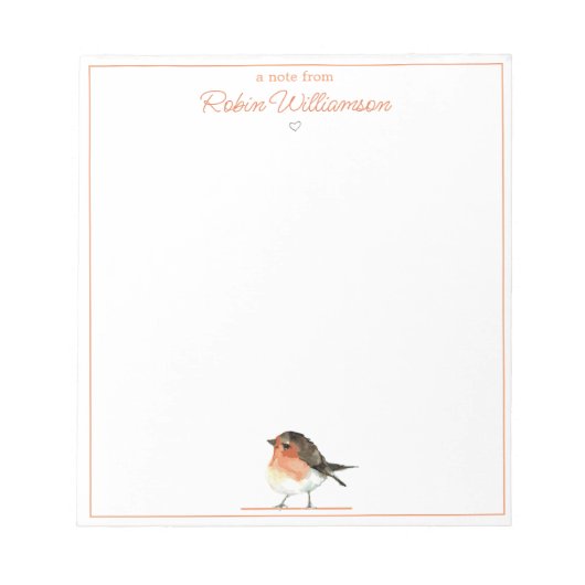 Niedlich Orange Robin - Einfaches Elegant Notizblock (Vorderseite)