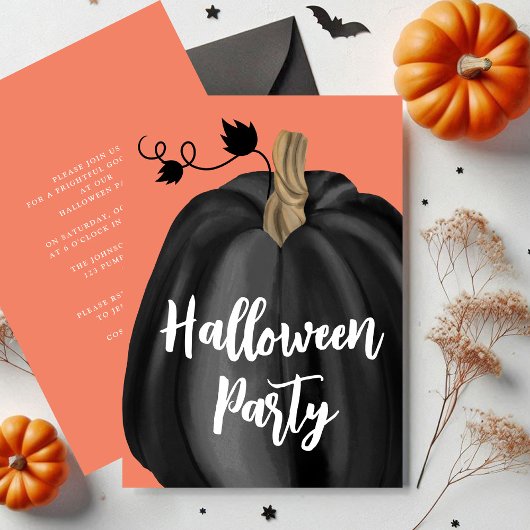Niedlich Orange Script Pumpkin Halloween-Party Einladung