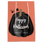 Niedlich Orange Script Pumpkin Happy Halloween Mittlere Geschenktüte (Rückseite)