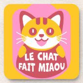 Niedlich Orange Tabby Cat Cartoon sagt Meow auf Fr Getränkeuntersetzer (Vorderseite)