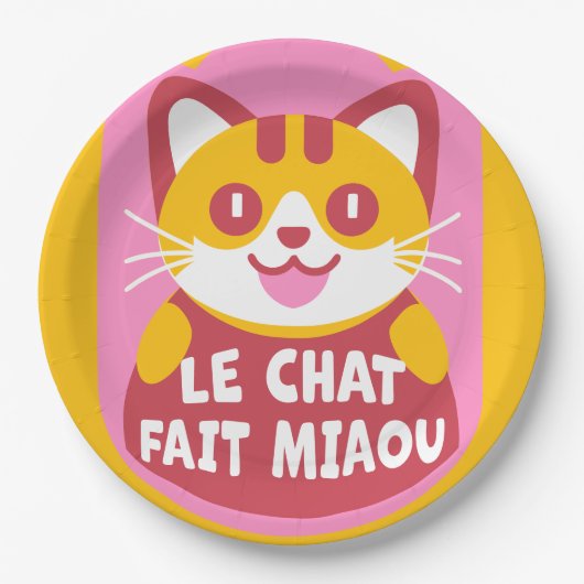 Niedlich Orange Tabby Cat Cartoon sagt Meow auf Fr Pappteller (Vorderseite)