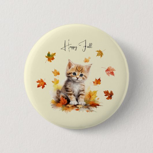 Niedlich Orange Tabby Kitten in Herbstlauben Button (Vorderseite)