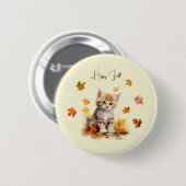 Niedlich Orange Tabby Kitten in Herbstlauben Button (Vorne & Hinten)