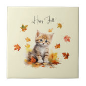 Niedlich Orange Tabby Kitten in Herbstlauben Fliese (Vorderseite)