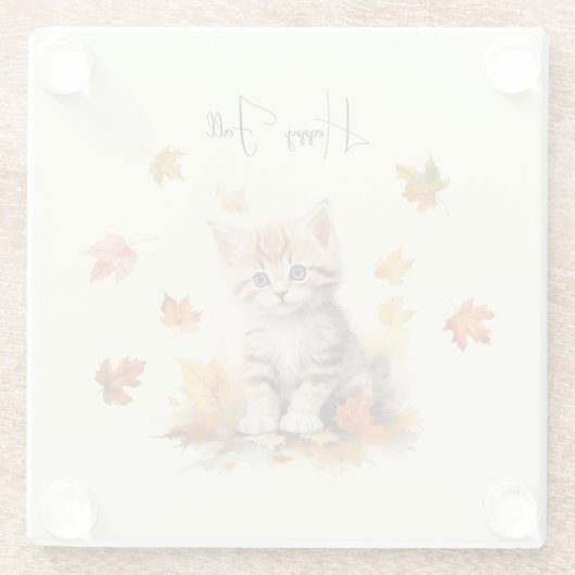 Niedlich Orange Tabby Kitten in Herbstlauben Glasuntersetzer (Rückseite)