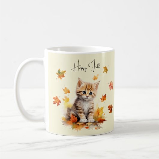 Niedlich Orange Tabby Kitten in Herbstlauben Kaffeetasse (Links)
