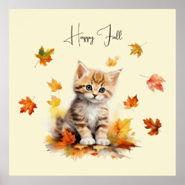 Niedlich Orange Tabby Kitten in Herbstlauben Poster