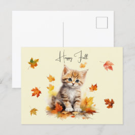 Niedlich Orange Tabby Kitten in Herbstlauben Postkarte