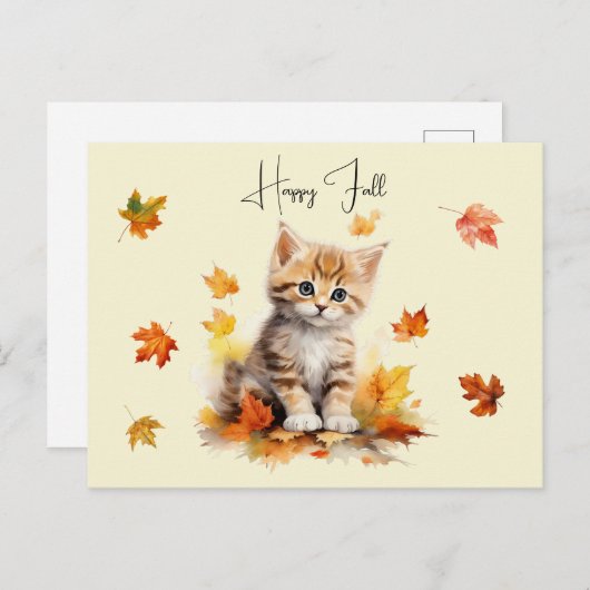 Niedlich Orange Tabby Kitten in Herbstlauben Postkarte (Vorne/Hinten)