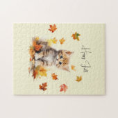 Niedlich Orange Tabby Kitten in Herbstlauben Puzzle (Horizontal)