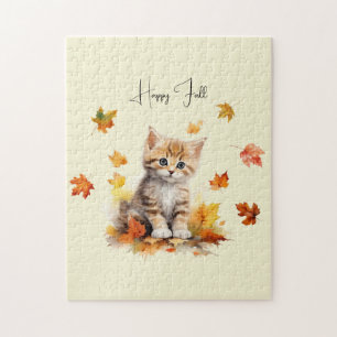 Niedlich Orange Tabby Kitten in Herbstlauben Puzzle