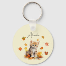 Niedlich Orange Tabby Kitten in Herbstlauben