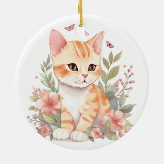 Niedlich Orange Tabby Kitten Keramik Ornament (Hinten)