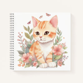 Niedlich Orange Tabby Kitten mit Frühlingsblumen Notizblock