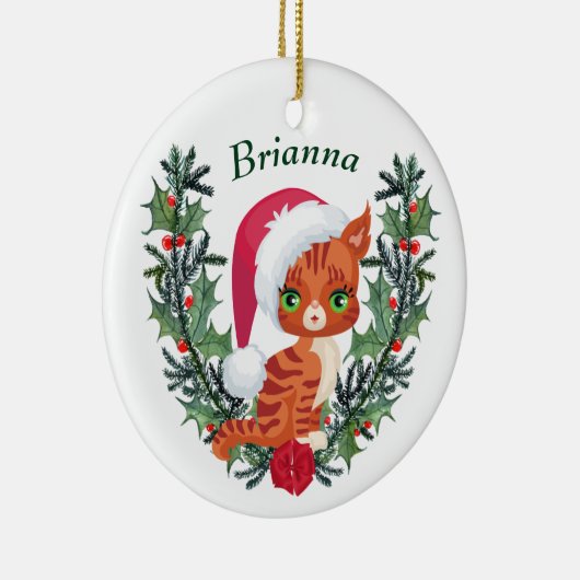 Niedlich Orange Tabby Kitten Weihnachtsfeier Keramik Ornament (Rechts)