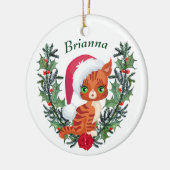 Niedlich Orange Tabby Kitten Weihnachtsfeier Keramik Ornament (Links)