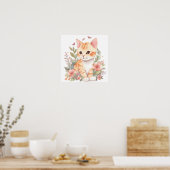 Niedlich Orange Tabby Kitty mit Blume Aquarell Poster (Küche)
