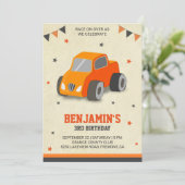 Niedlich Orange Toy Car Kindergeburtstag Party Ein Einladung (Stehend Vorderseite)