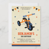 Niedlich Orange Tricycle Kindergeburtstag Party la Einladung (Vorderseite)
