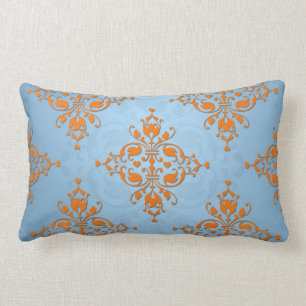 Niedlich Orange und Blue Damask Lendenkissen