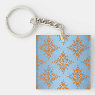 Niedlich Orange und Blue Damask Schlüsselanhänger