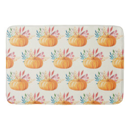 Niedlich Orange Watercolor Pumpkin Pattern Badematte