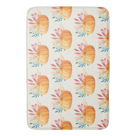 Niedlich Orange Watercolor Pumpkin Pattern Badematte (Vorderseite Vertikal)
