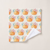 Niedlich Orange Watercolor Pumpkin Pattern Badhandtuch Set (Waschlappen)