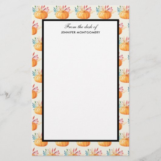 Niedlich Orange Watercolor Pumpkin Pattern Briefpapier (Vorderseite)