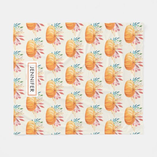 Niedlich Orange Watercolor Pumpkin Pattern Fleecedecke (Vorderseite (Horizontal))