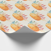 Niedlich Orange Watercolor Pumpkin Pattern Geschenkpapier (Ecke)