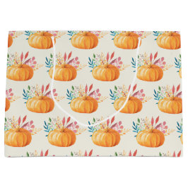Niedlich Orange Watercolor Pumpkin Pattern Große Geschenktüte