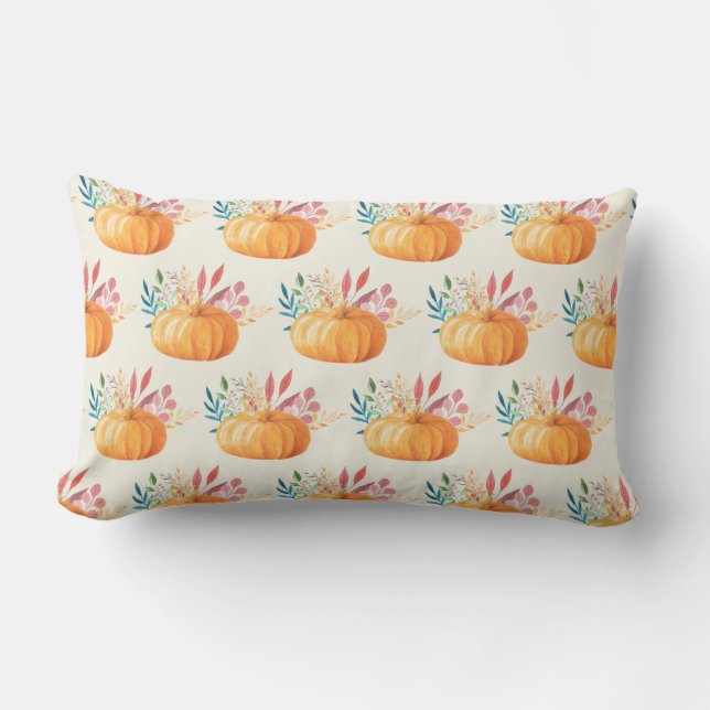 Niedlich Orange Watercolor Pumpkin Pattern Lendenkissen (Vorderseite)