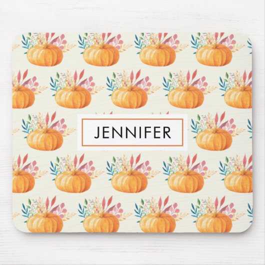Niedlich Orange Watercolor Pumpkin Pattern Mousepad (Vorne)