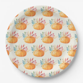 Niedlich Orange Watercolor Pumpkin Pattern Pappteller