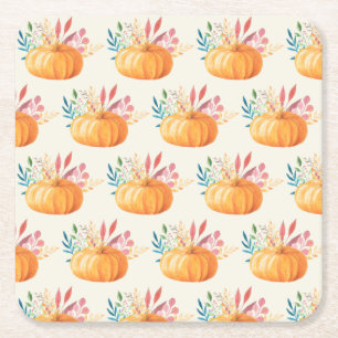 Niedlich Orange Watercolor Pumpkin Pattern Rechteckiger Pappuntersetzer