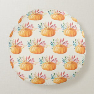 Niedlich Orange Watercolor Pumpkin Pattern Rundes Kissen