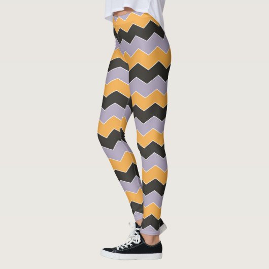 Niedlich Orange Weiß Lila Zickzack Muster Einfach Leggings (Links)