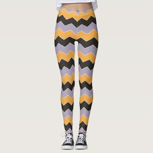 Niedlich Orange Weiß Lila Zickzack Muster Einfach Leggings (Vorderseite)