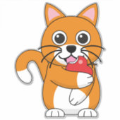 Niedlich Orange White Cat Eating Red Apple Cartoon Aufkleber (Vorderseite)