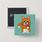 Niedlich Orange White Cat Eating Red Apple Cartoon Button (Vorne & Hinten)