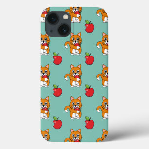 Niedlich Orange White Cat Eating Red Apple Cartoon Case-Mate iPhone Hülle