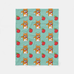 Niedlich Orange White Cat Eating Red Apple Cartoon Fleecedecke