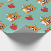 Niedlich Orange White Cat Eating Red Apple Cartoon Geschenkpapier (Ecke)