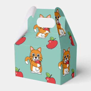 Niedlich Orange White Cat Eating Red Apple Cartoon Geschenkschachtel