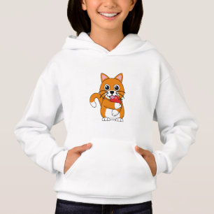 Niedlich Orange White Cat Eating Red Apple Cartoon Hoodie
